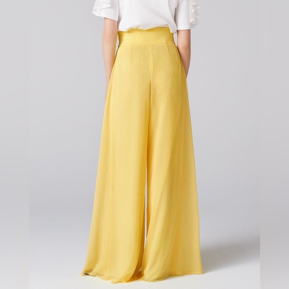 ADEAM Intermix “Parade” chiffon wide leg palazzo pants in dandelion yellow 8 - Picture 4 of 10